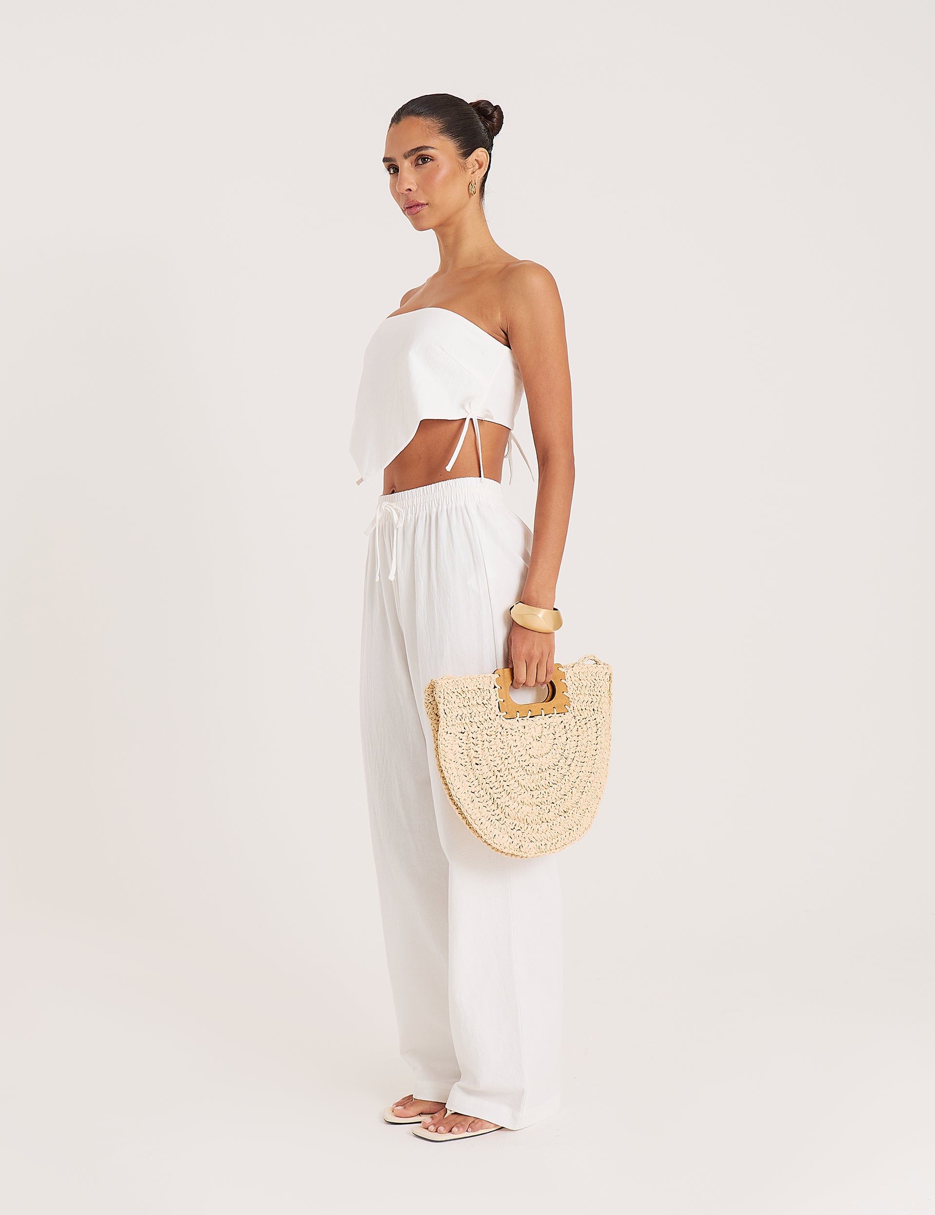 White Cotton Wide Leg Trousers